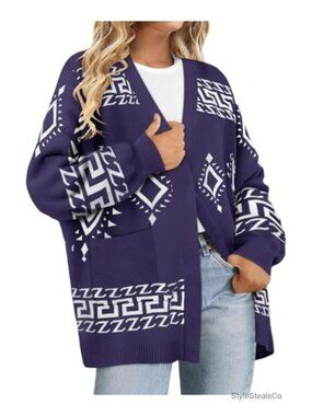 Plus Size Open Front Button Cardigan Sweater Coat Long Sleeve Oversized Acrylic